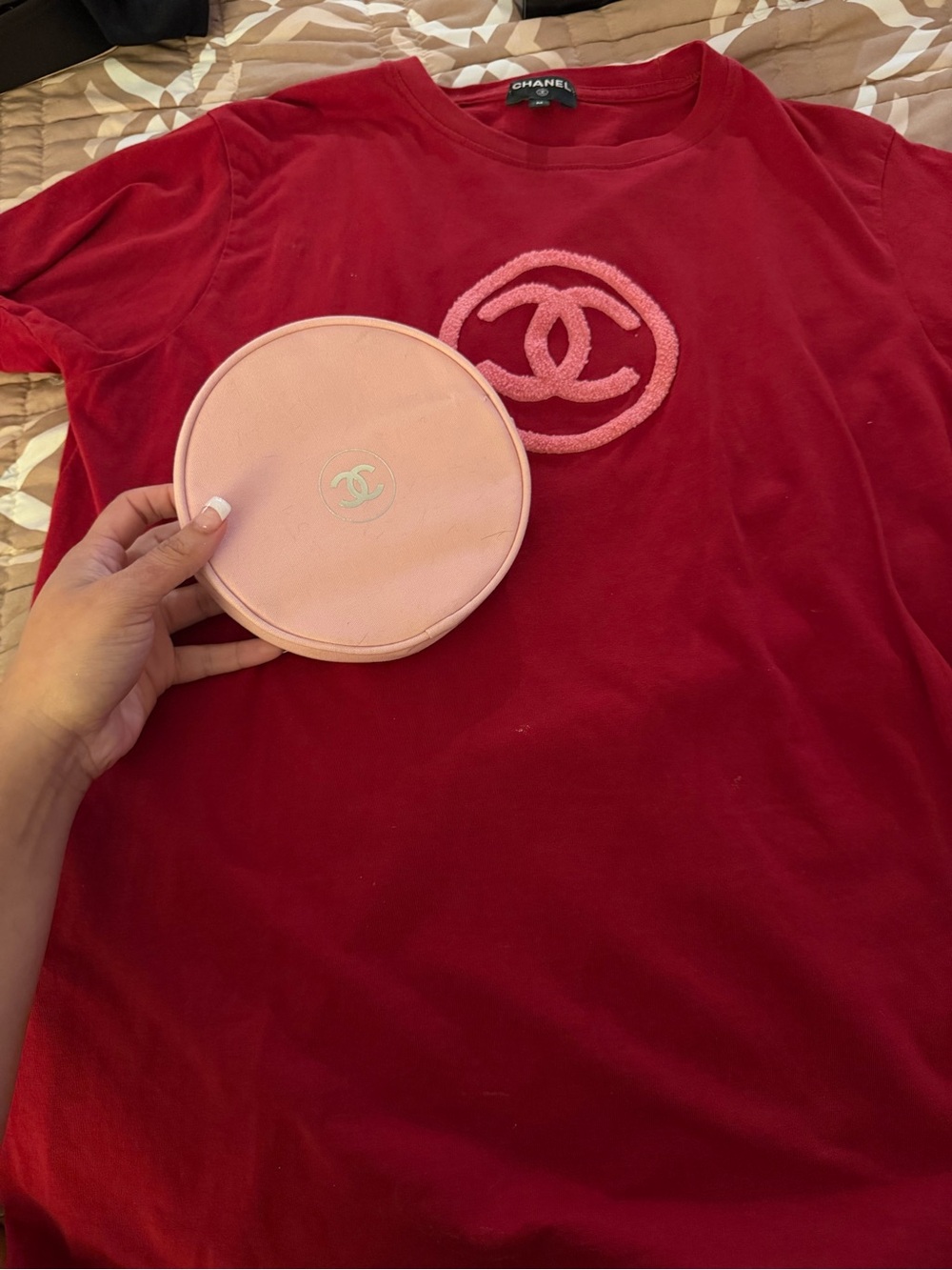 CHANEL Pink Round Zip Pouch - Light Pink Leather and cotton Chanel shirt